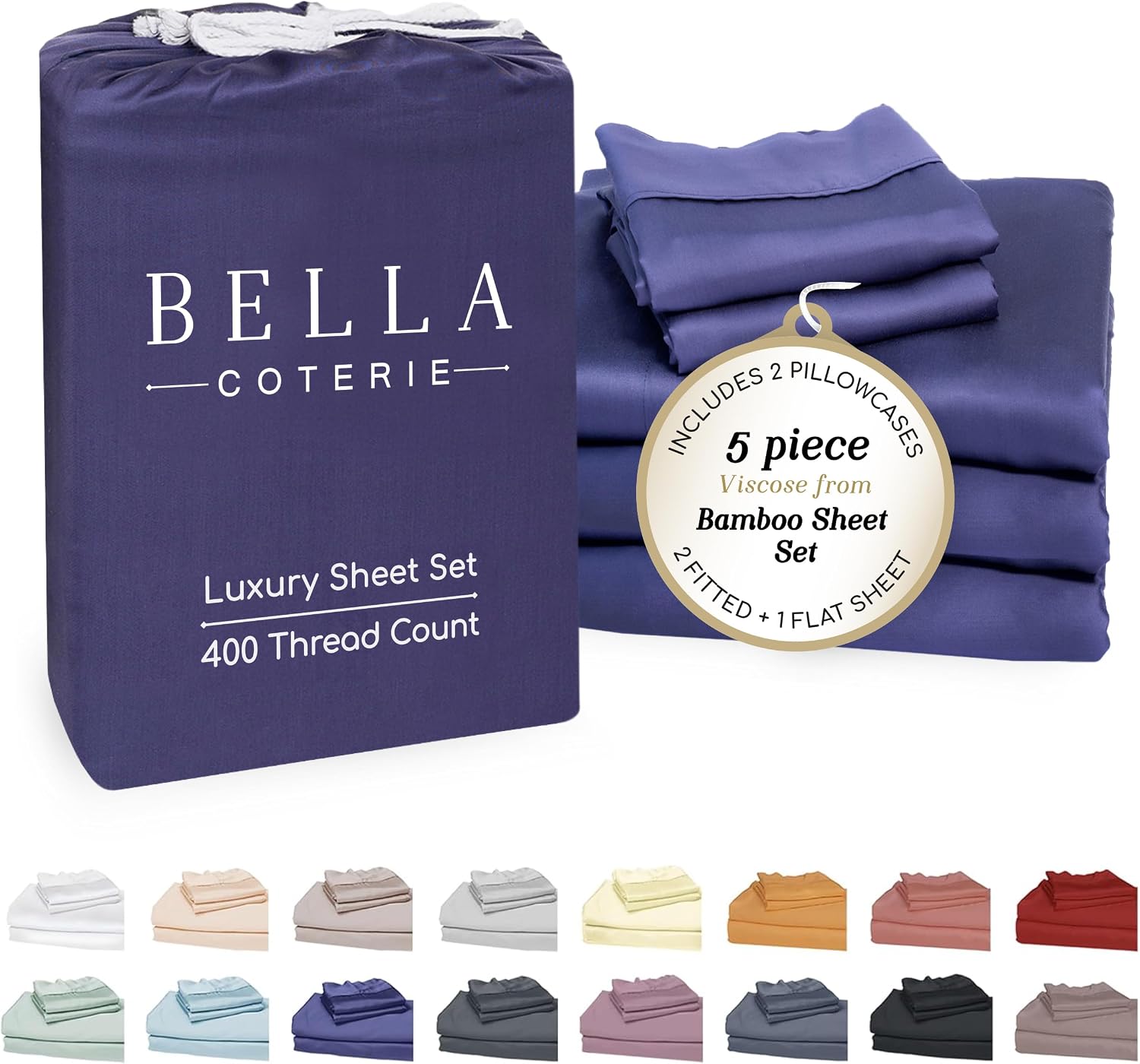 Bella Coterie Luxury Bamboo Viscose Split King Size Sheet Set | 2 Fitted Sheets for Sleep Number & Adjustable Beds | 100% Organically…