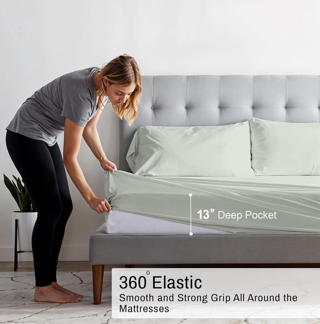 Ruvanti 100% Cotton Organic Percale Sheets Cal King Size – Crisp Cooling Bed Sheets for Hot Sleepers, Deep Pocket 13”, Soft Peach Finish, B…