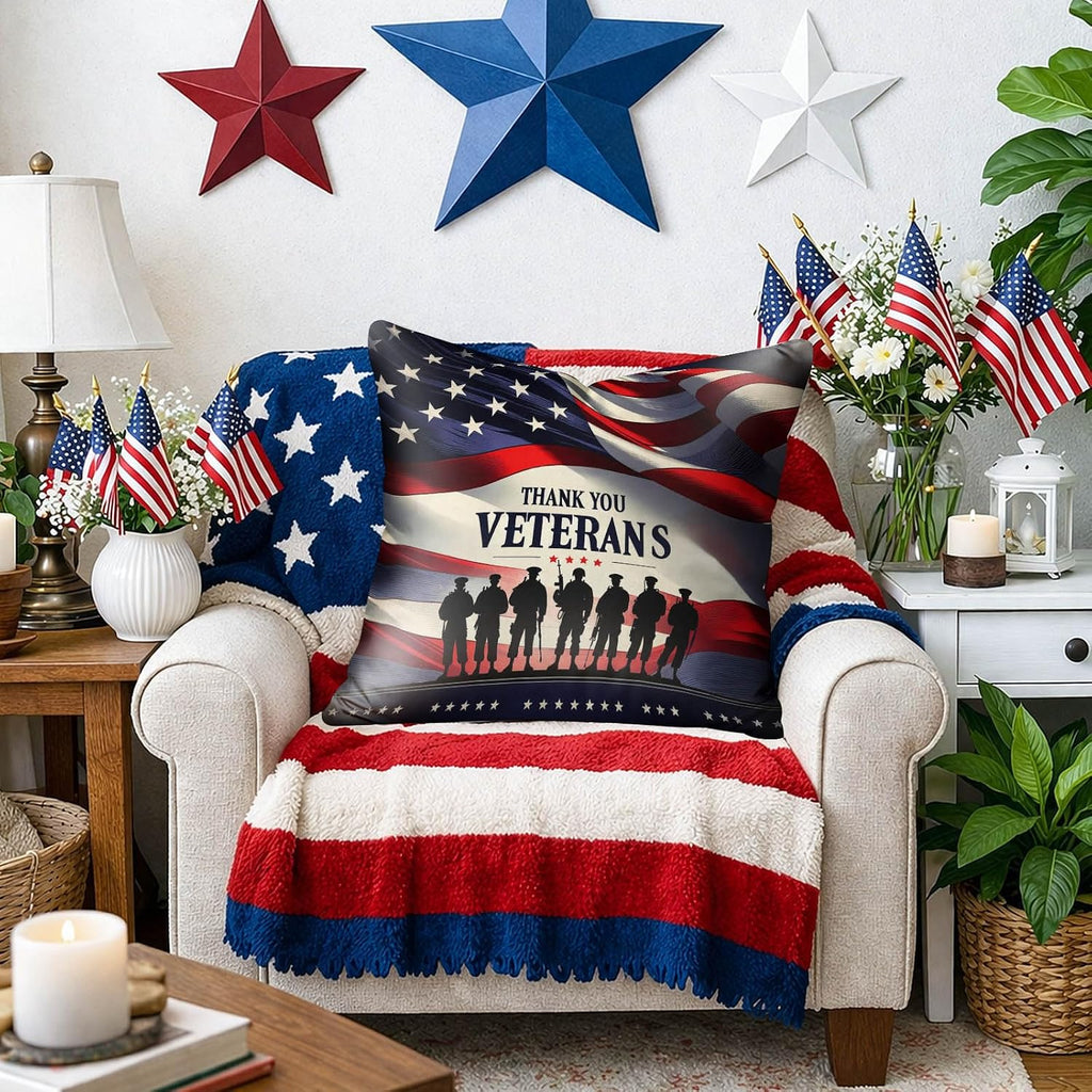 BlissYard Throw Pillow Covers 18x18 Set of 2 Thank You Veterans Pillow Covers Decorative American Flag Pillow Covers Veterans Day…