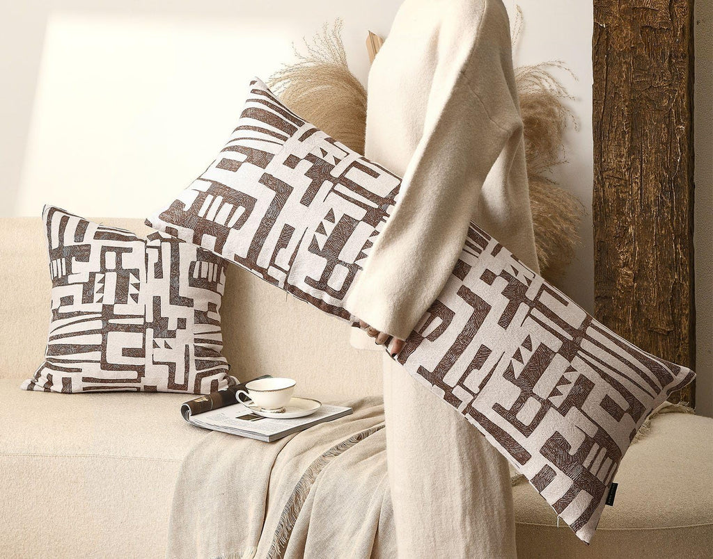 Aibuhome Long Lumbar Pillow Cushion Cover 14x36, Double Sided Modern Geometric High-Density Jacquard Polyester Pillow Cover for Sofa, Bed,…