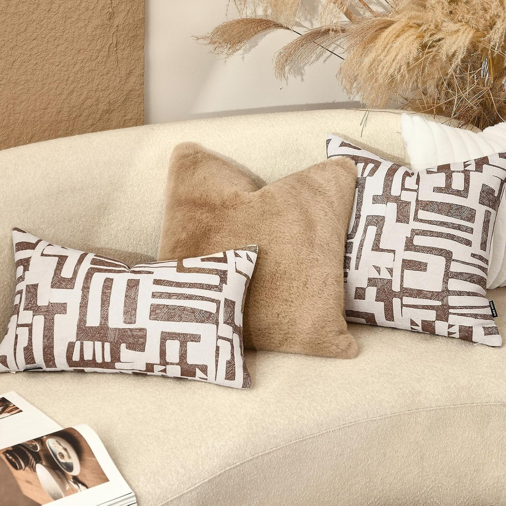 Throw Pillow Cover 20x20, Double Sided Geometric High Density Jacquard Pillow Covers for Sofa, Bed, Rattan Chair, Bedroom, Living…