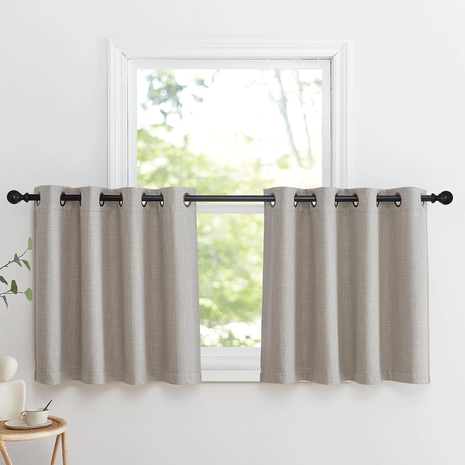 Nicetown Linen Curtain Valances for Living Room 30 inch Length 2 Panels, Grommet Top Light Blocking Room Darkening Curtains Thermal Insulat…