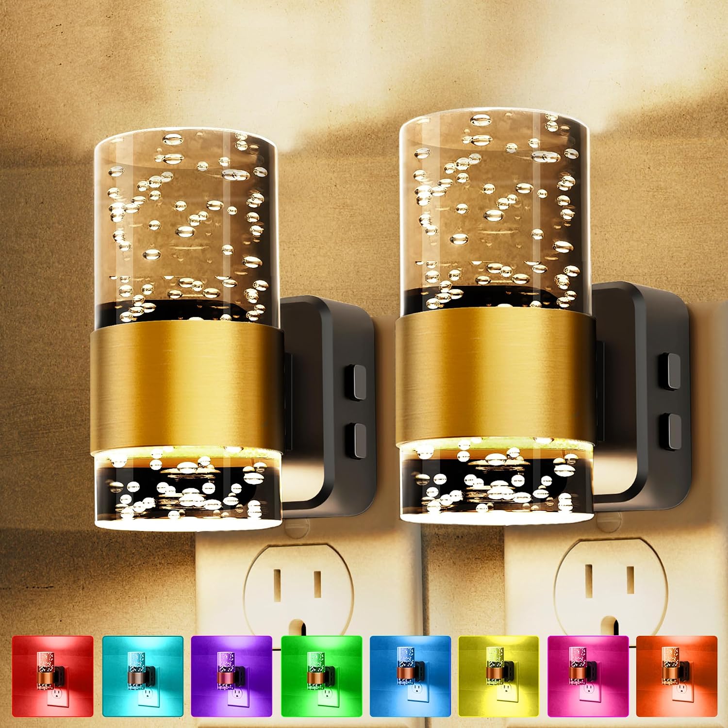 Night Lights Plug into wall, Color Changing Night Light with Rotatable Plug, Dusk to Dawn Light Sensor and Adjustable Brightness, Elegant…