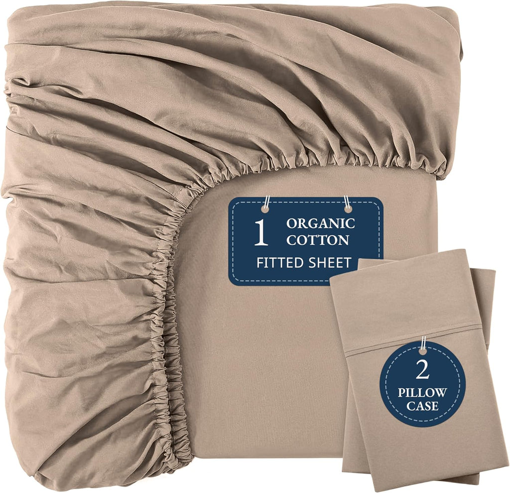LANE LINEN Twin XL Fitted Sheet, 100% Organic Cotton 2-Piece Set (1 Fitted Sheet, 1 Pillowcase), Percale Weave, Bottom Sheet, Soft…