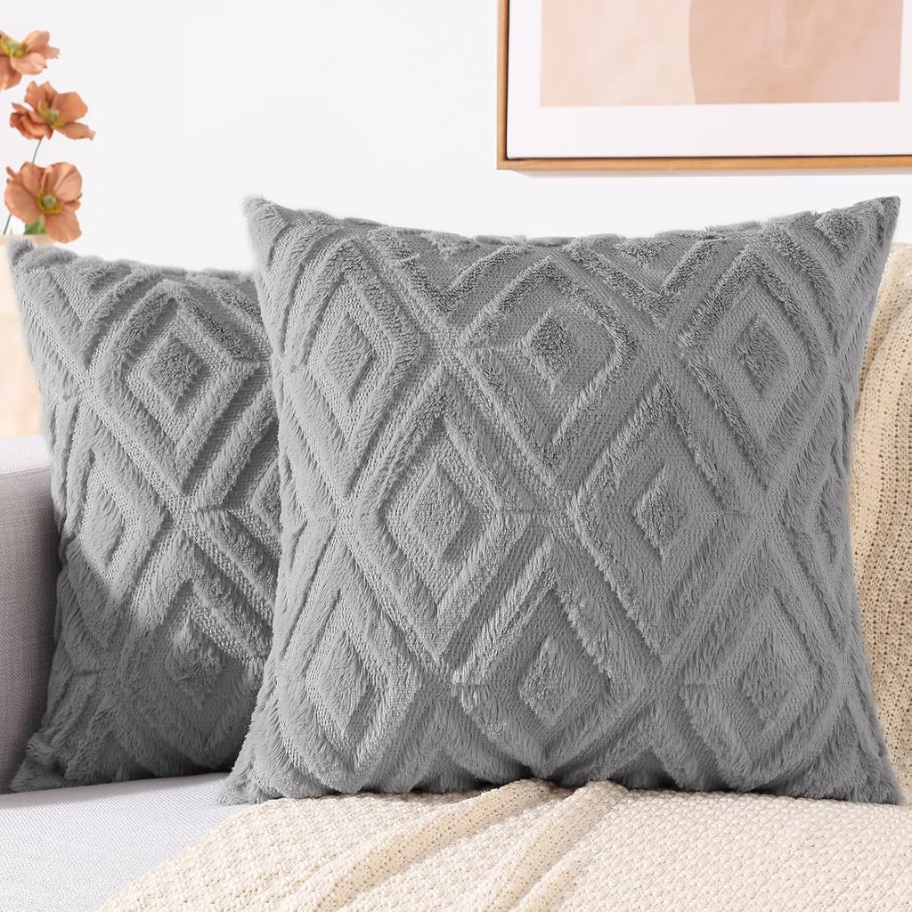 decorUhome Summer Couch Euro Sham Throw Pillow Covers 24x24 Set of 2, Decorative Soft Plush Faux Fur Wool Accent Pillow Covers for Modern F…