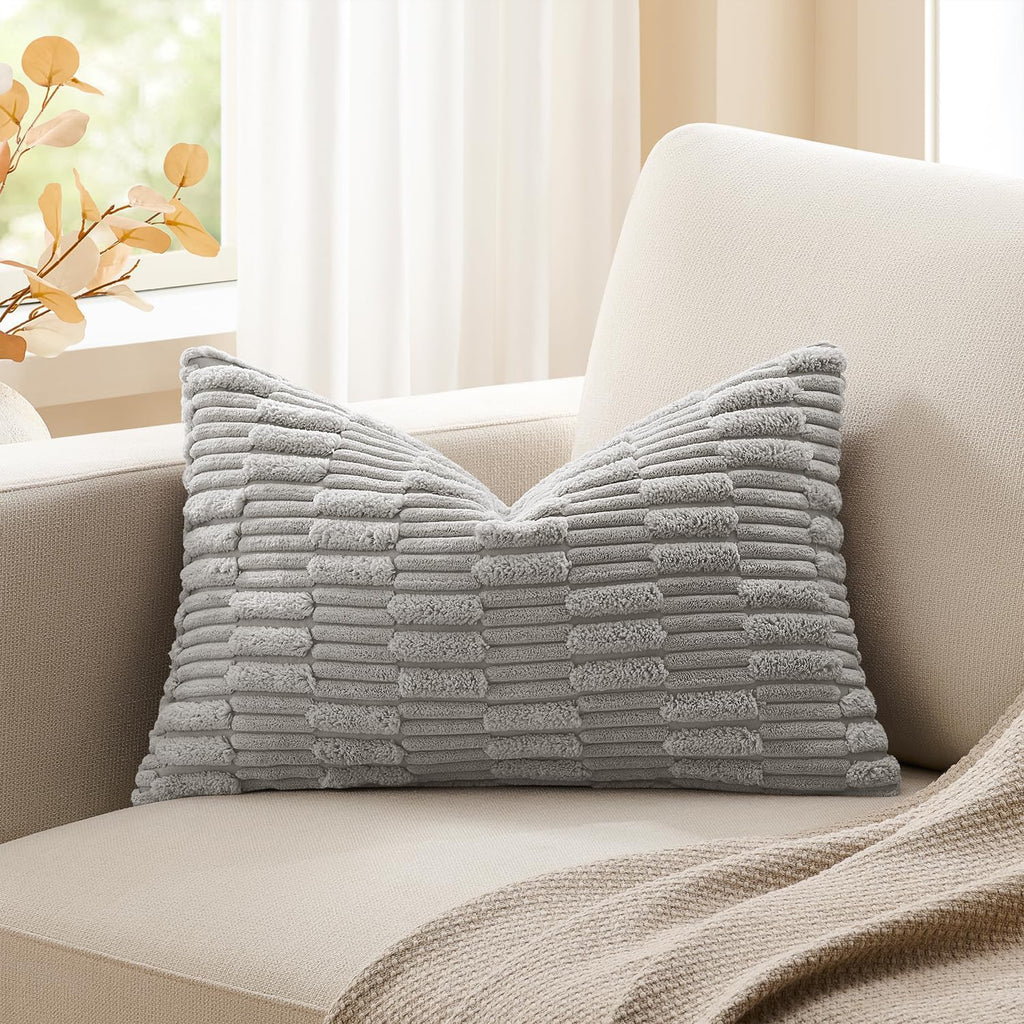 KevinTextile Kevin Textile 14x24 Inch Lumbar Pillow Cover 1 Pack Soft Plush Stripe Decorative Rectangle Cushion Elegant Double-Sided Cordur…