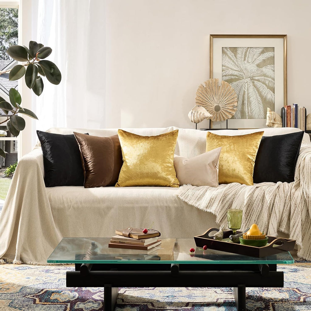 GIGIZAZAFocusingonhomedecoration GIGIZAZA Gold Velvet Pillow Covers 26x26, Pack of 2 Throw Pillows Square Covers Modern Decorative Big Pill…