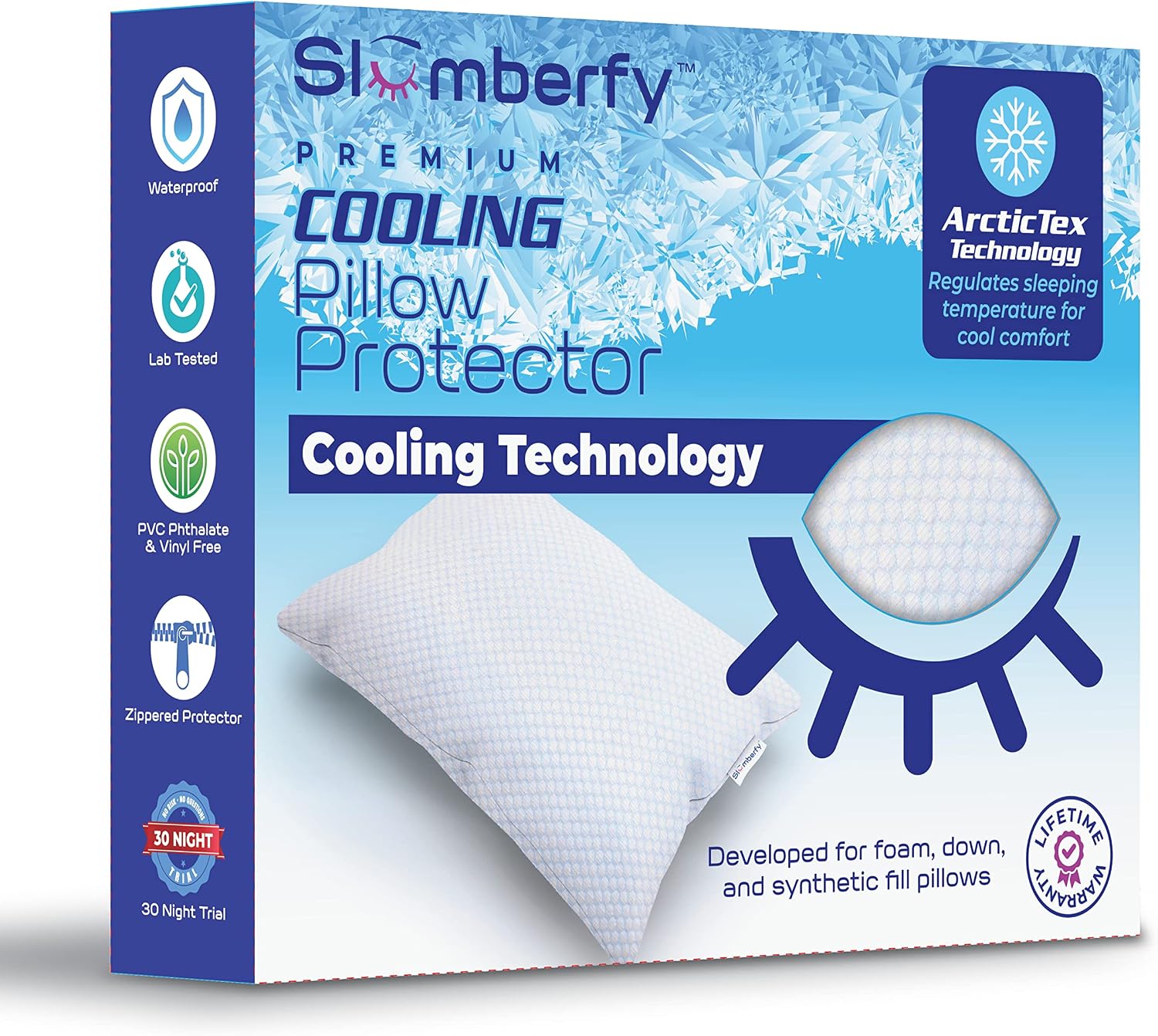 Queen Size Waterproof Cooling Pillow Protector by Slumberfy - Premium Skin-Safe Cover with Zipper Closure - Natural Fabric with ArcticTex…