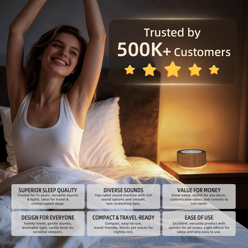 Kipcush White Noise Machine - Soft Non-Glare Nursery Lamp, 30 Soothing Sounds, 8 Color Lights, Max 8-Hour Timer for Baby & Adults (Walnut…
