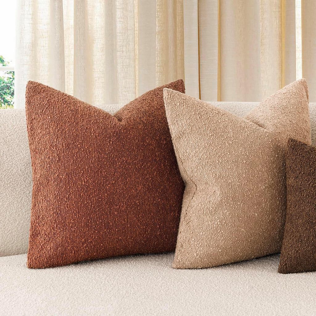 Foindtower Decorative Textured Boucle Throw Pillow Covers Accent Solid Pillow Cases Neutral Soft Cozy Couch Cushion Case for Chair Sofa…