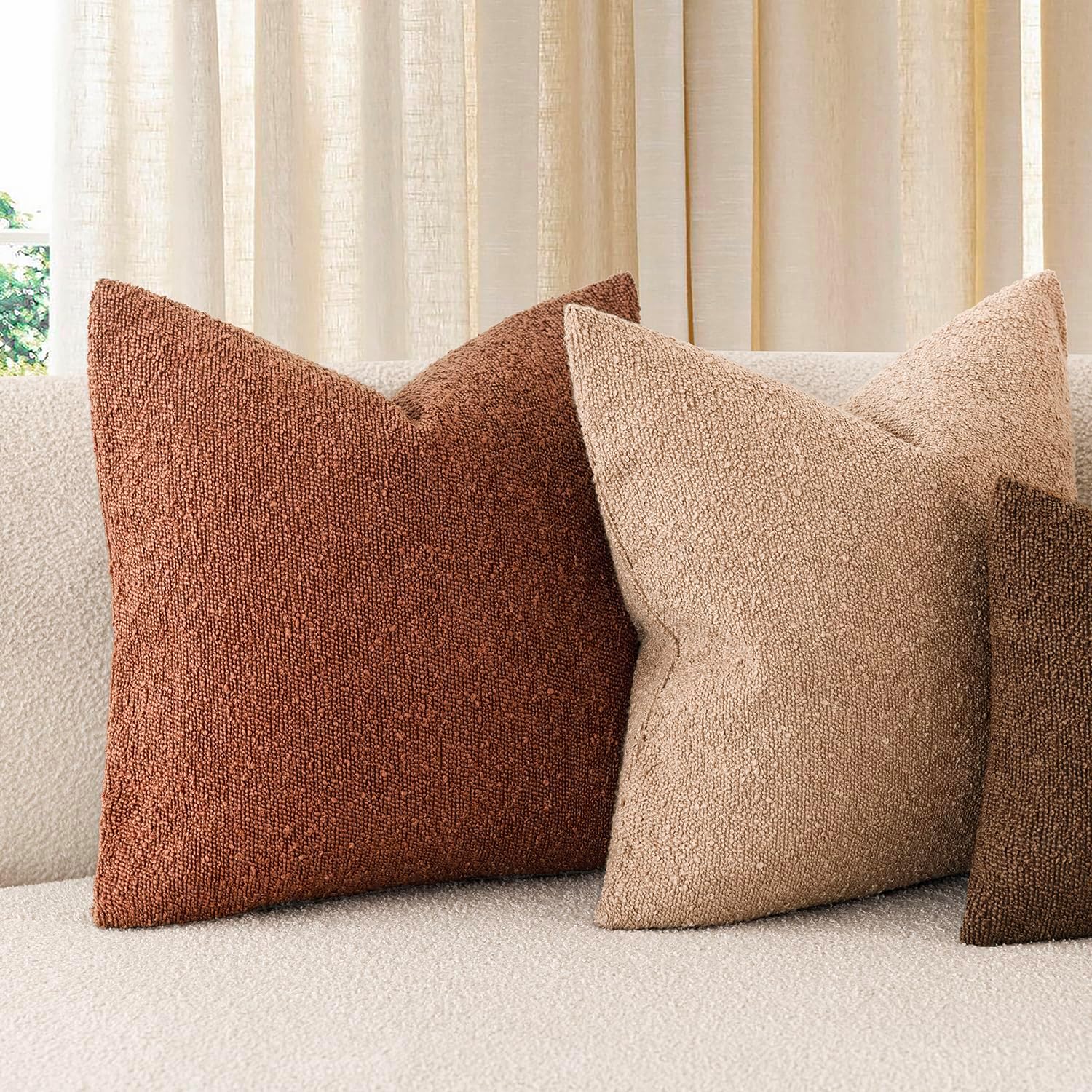 Foindtower Decorative Textured Boucle Throw Pillow Covers Accent Solid Pillow Cases Neutral Soft Cozy Couch Cushion Case for Chair Sofa…
