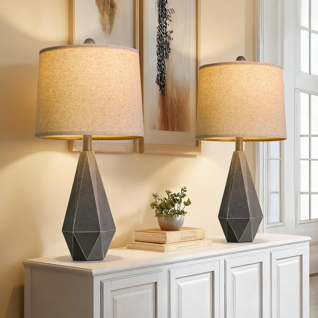 PoKat 23.5'' Farmhouse Table Lamps Set of 2, Rustic Nightstand Lamps for Bedroom, Classic Bedside Lamps for Living Room Office Sideboard…