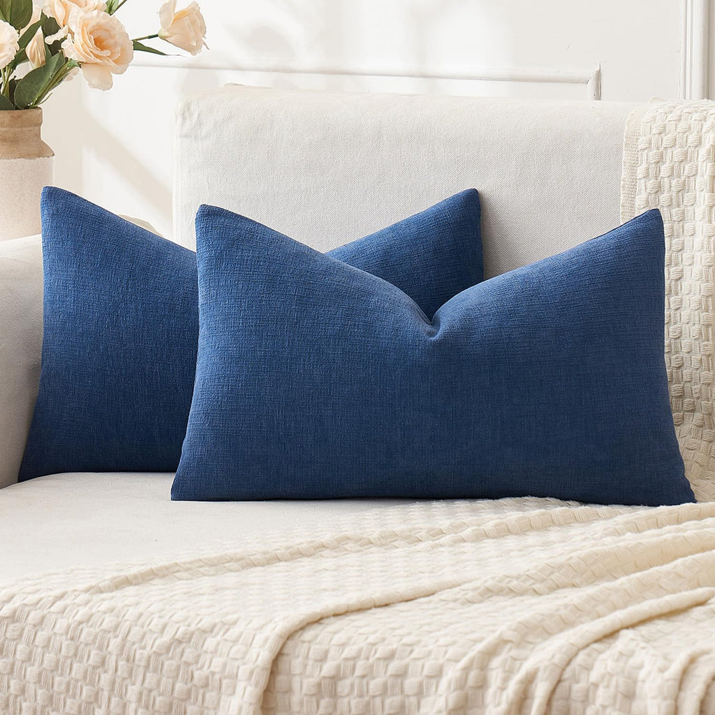 Miulee Navy Blue Couch Pillow Covers 12x20 Inch, Set of 2 Soft Chenille Decorative Lumbar Throw Pillow Covers Farmhouse for Sofa Living Roo…