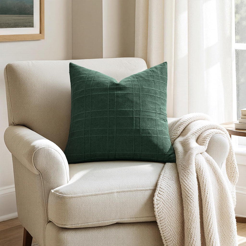 Miulee Decorative Linen Check Euro Shams Throw Pillow Covers Neutral Farmhouse Vintage Spring Pillow Covers 24x24 Set of 2 Boho Modern Home…