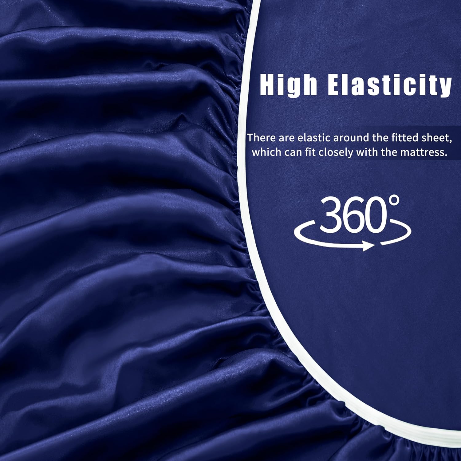 VACVELT 3pcs Navy Blue Satin Sheets Twin Size Bed Set, 15 Inch Deep Pocket Silky Satin Sheet Set, Soft Satin Bedding Set Cooling & Luxury…