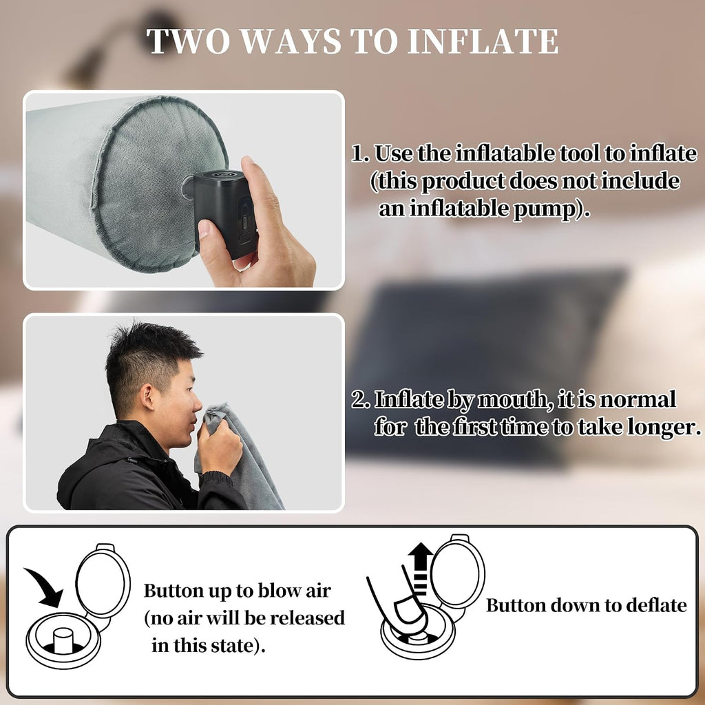 ONTYZZ Inflatable Short Body Pillow, Short Pillow for Bed, Oval Bolster Pillow for Good Sleeping and Back/Neck Support, 1pcs Grey