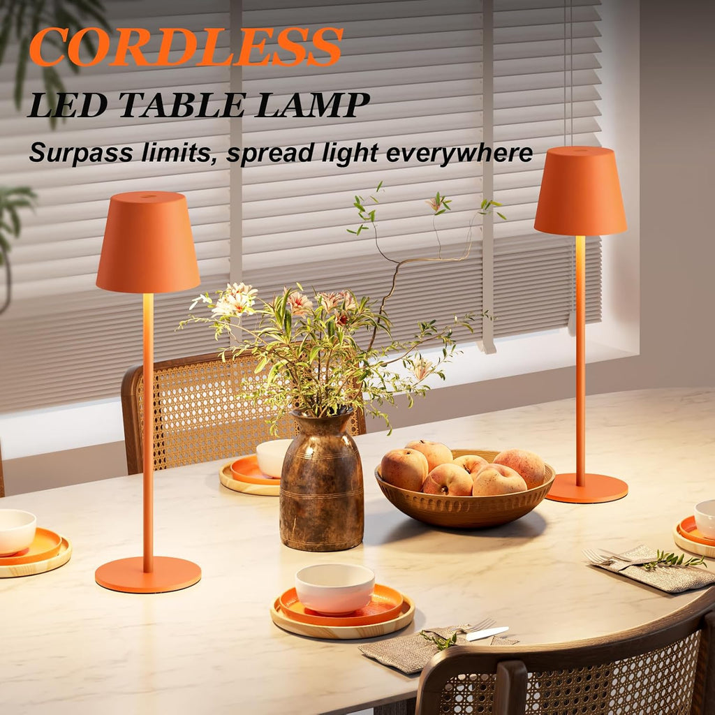 Kakanuo Cordless Table Lamp Rechargeable Orange - KK 2 Pack 5000mAH Battery Operated Lamp for Counter, 3 Color Stepless Dimming Wireless…