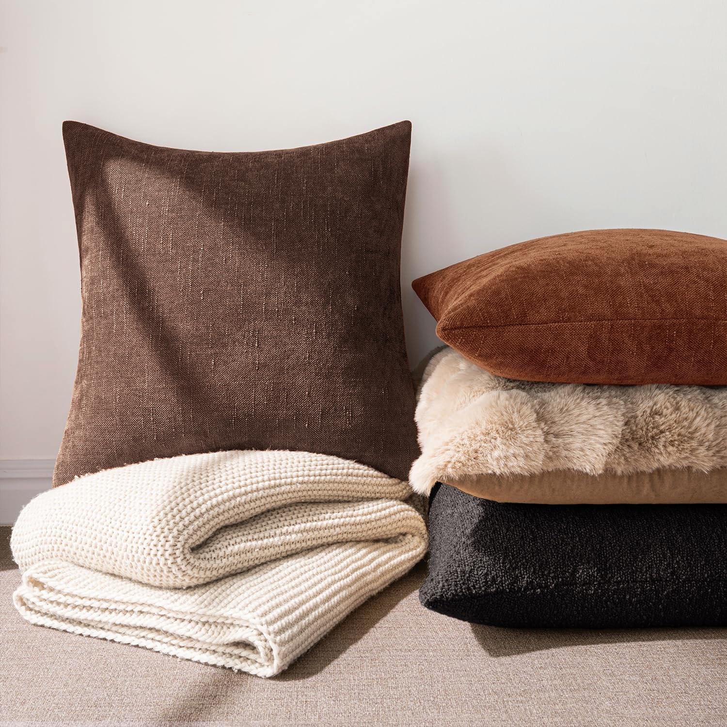 MIULEE Pack of 2 Decorative Throw Pillow Covers Soft Chenille Throw Pillows Solid Neutral Farmhouse Textured Cushion Covers for Couch…
