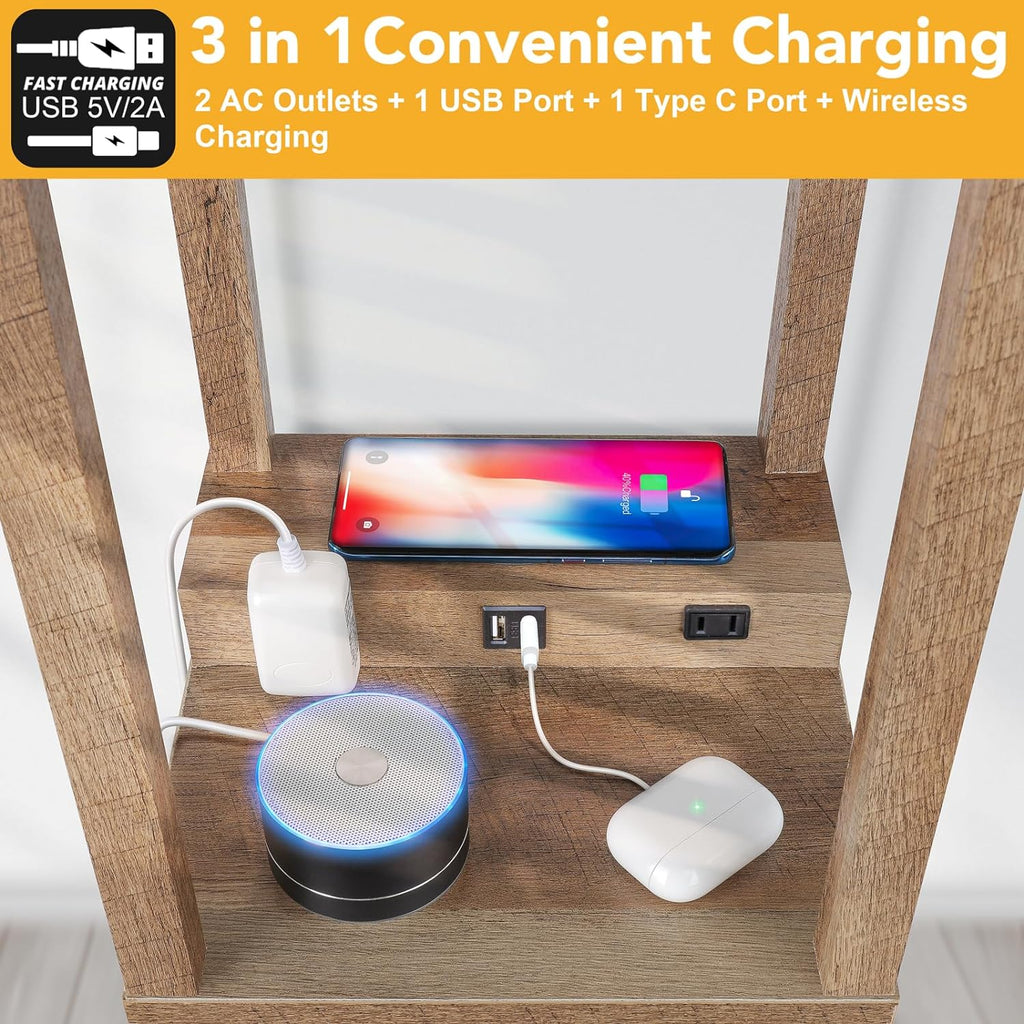 Mlambert Modern Shelf Floor Lamp with Wireless Charger & Fast Charging USB Ports & Type C Port & 2 Power Outlets,3 Tier Storage Lamp for…