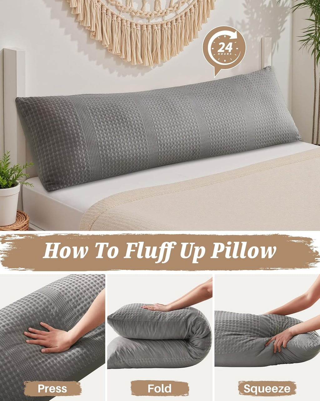 YZ HOME Waffle Weave Body Pillow for Adults - Memory Foam Body Pillow with Removable Pillowcase - Firm and Fluffy - Large Long Bed…