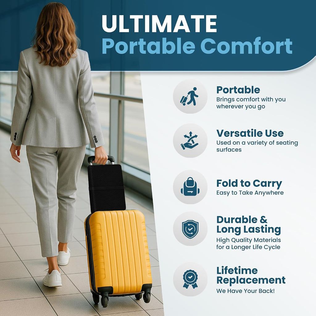 ComfiLife Ergo-Gel + Comfort Foam Airplane Seat Cushion – Travel Seat Cushion – Compact, Foldable, Portable Comfort Black