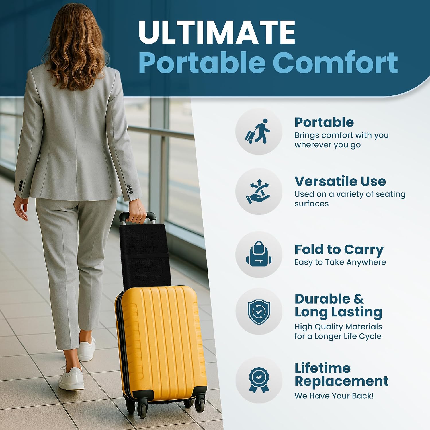 ComfiLife Ergo-Gel + Comfort Foam Airplane Seat Cushion – Travel Seat Cushion – Compact, Foldable, Portable Comfort Black
