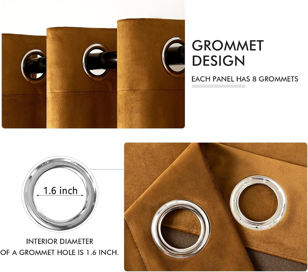 MIULEE Velvet Curtains Golden Brown Elegant Grommet Curtains Thermal Insulated Soundproof Room Darkening Black Out Curtains/Drapes for…