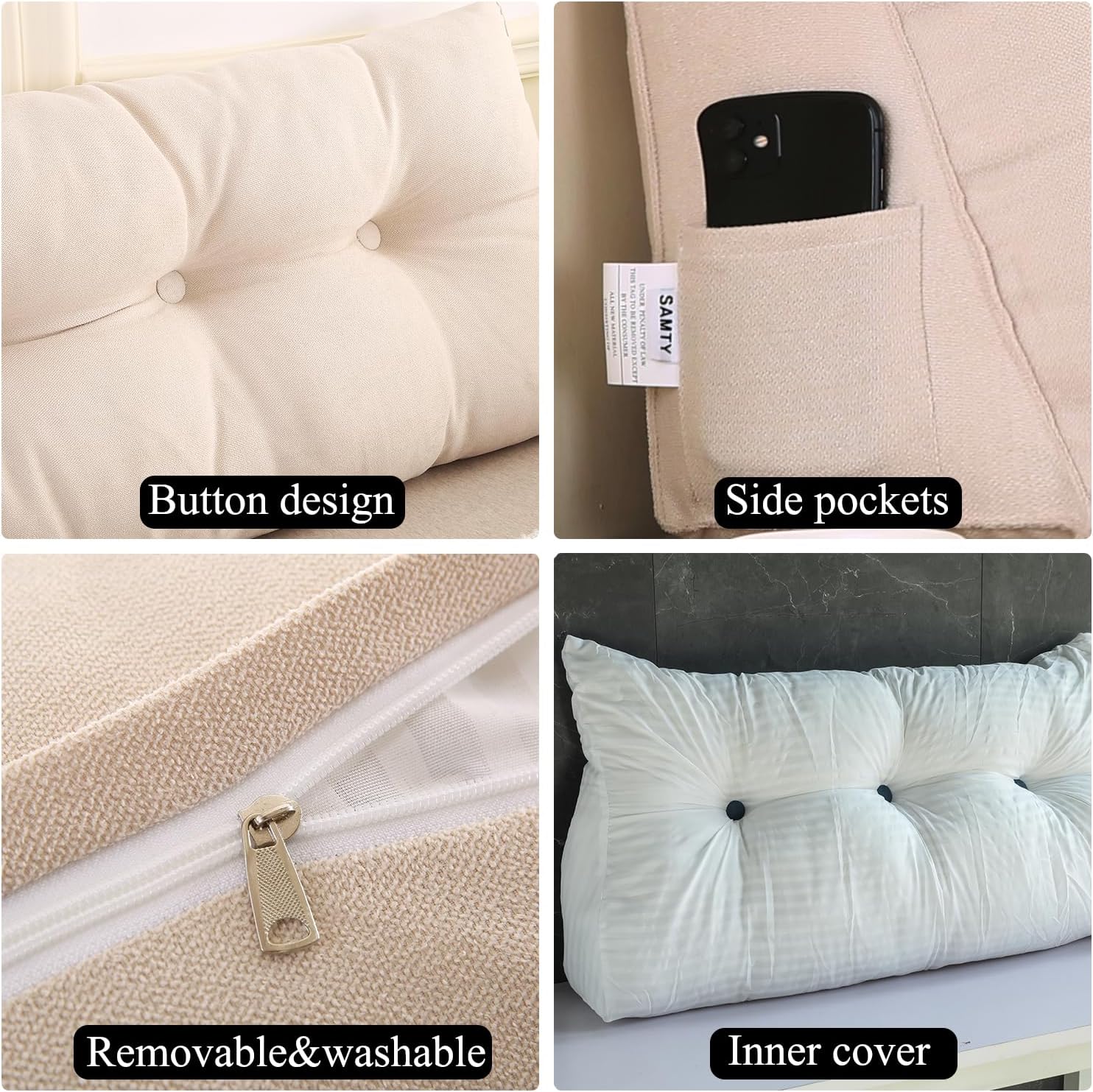 SAMTY Triangular Wedge Pillow headboard King Size for Couch Large headboard Pillow with Removable Cover Back Rest Pillows for Sitting up…