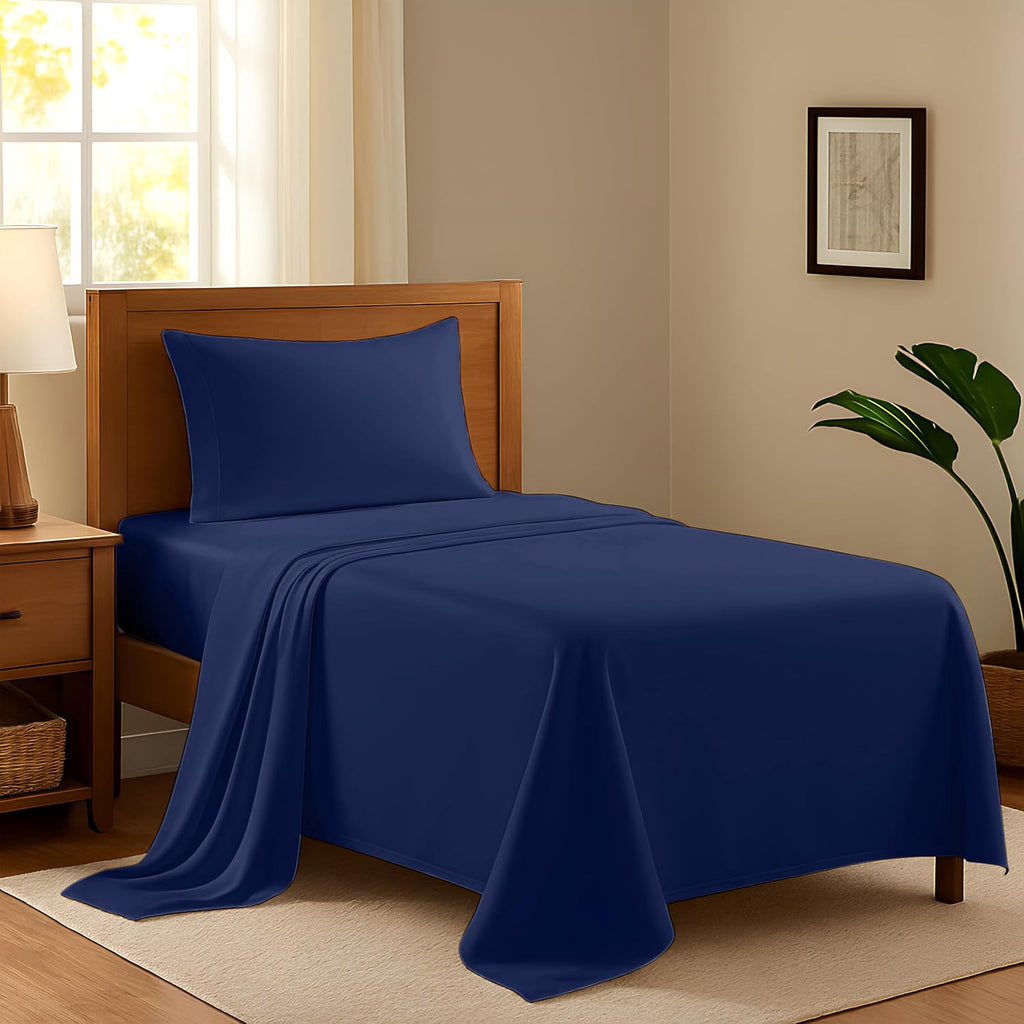 AshtonSheets 100% Egyptian Cotton Twin XL Bed Sheets Set - Luxury 600 Series Refined Collection Sheet for Twin XL Size Bed (3 PC, Navy Blue…