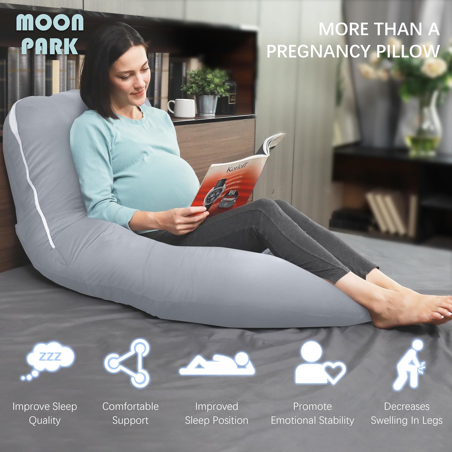 Moonpark MOON PARK Pregnancy Pillows for Sleeping - U Shaped Full Body Maternity Pillow with Removable Cover - Support for Back, Legs, Bell…