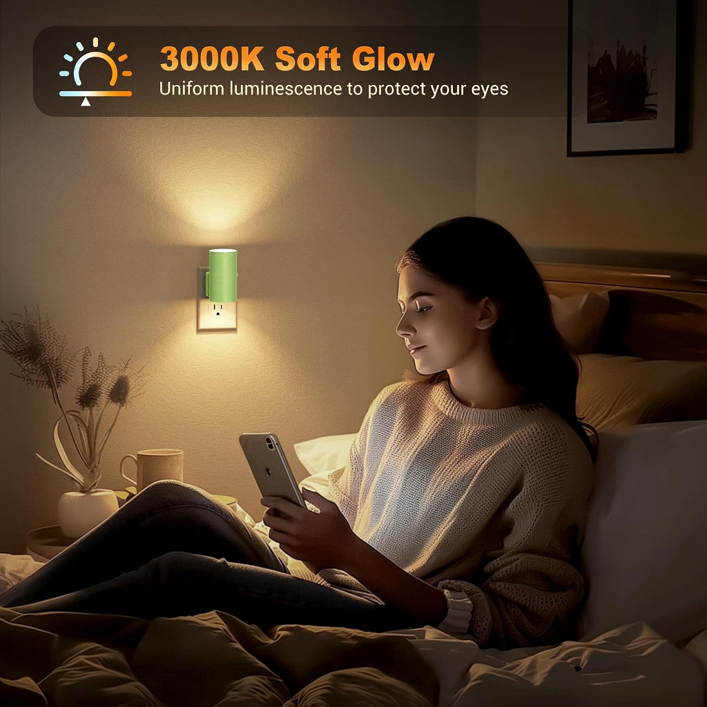 JandCase Night Lights Plug into Wall, Dimmable Night Light Plug in with Green Shade, Modern Night Lights with Dusk to Dawn Sensor, Soft…
