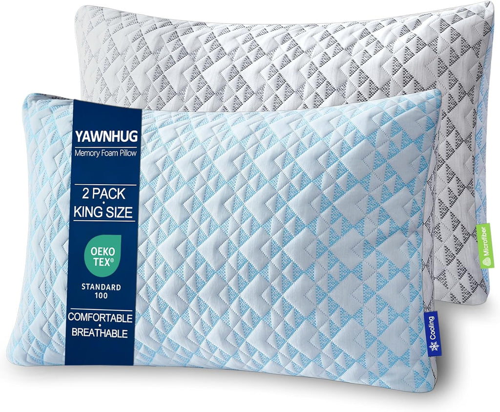 Yawnhug Cooling Shredded Memory Foam Pillows: Adjustable Bed Pillows for Sleeping, King Size Set of 2, Customizable Loft & Firm Supp…
