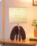 EDISHINE 14.17" Small Table Lamp, Integrated Four-Legged Wooden Bedside Lamp Base, Beige Linen Lampshade, E26, Modern Nightstand Lamp for…