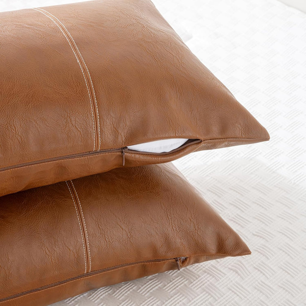 Fancy Homi Brown Boho Long Lumbar Faux Leather Body Decorative Throw Pillow Cover 14x36 Inch for Bedroom Couch Bed Sofa Bench, Hand…