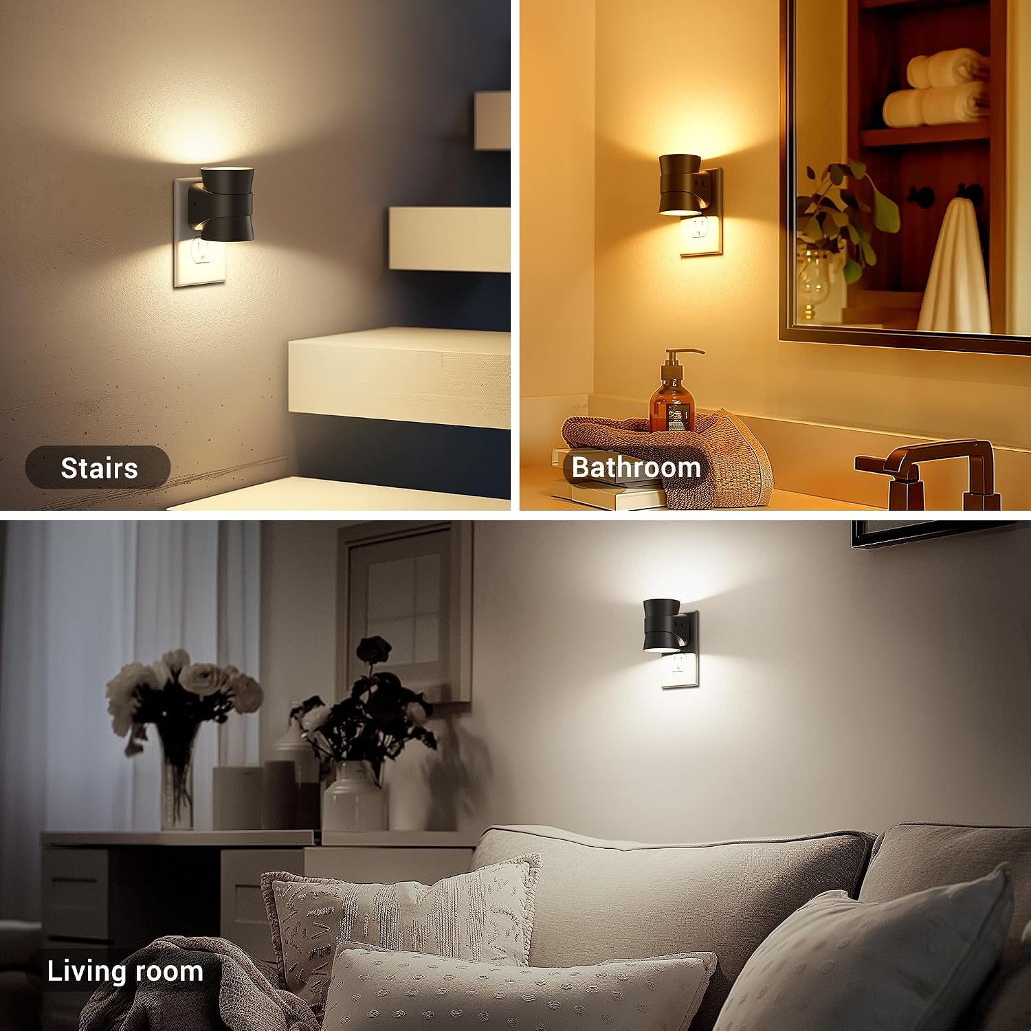 JandCase Night Light, Night Lights Plug Into Wall with 3 Color Temperatures, 2 Pack Dusk to Dawn Sensor Dimmable Nightlight, 3CCT…