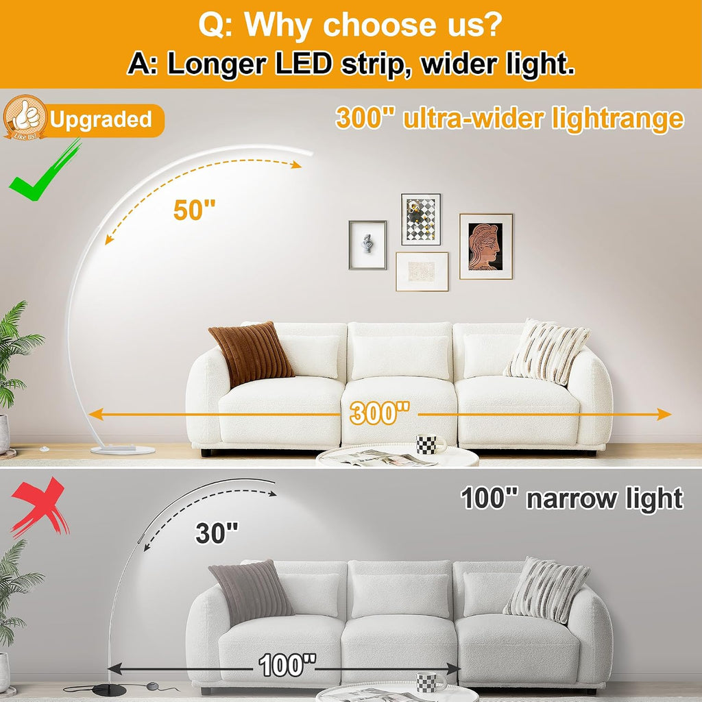 2000LM Ultra-Wide Coverage LED Lamps for Living Room with 3 Color Temperatures, White Dimmable Arc Floor Lamps, Modern Standing Tall Lamp…