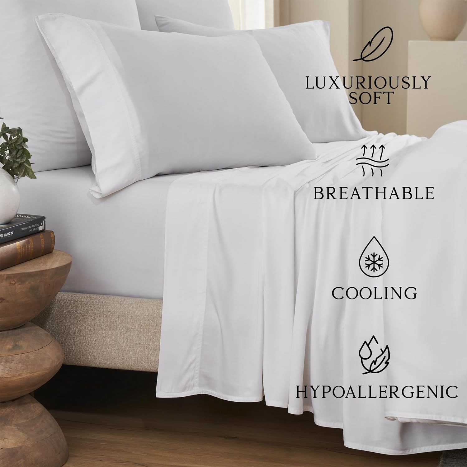 KARISSA MAE 7 Piece Pure Viscose from Bamboo Split King Size Sheet Set | 100% FSC Certified | Luxuriously Soft | Cooling | 18" Deep…