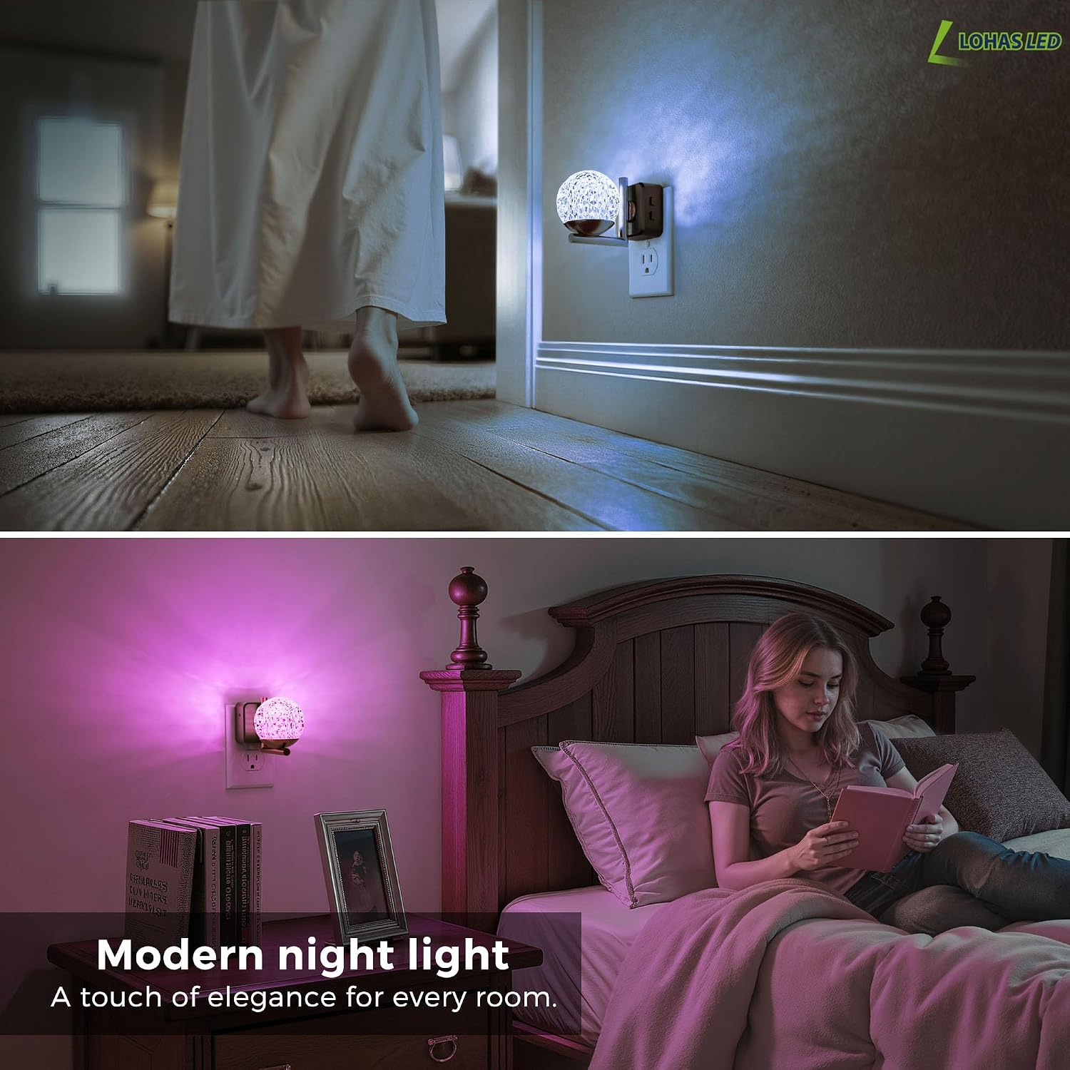 L LOHAS LED Night Lights Plug Into Wall 2 Pack, Dusk to Dawn Sensor,10-Color RGB Dimmable Night Light, 180°Rotating Plug in Night Light…