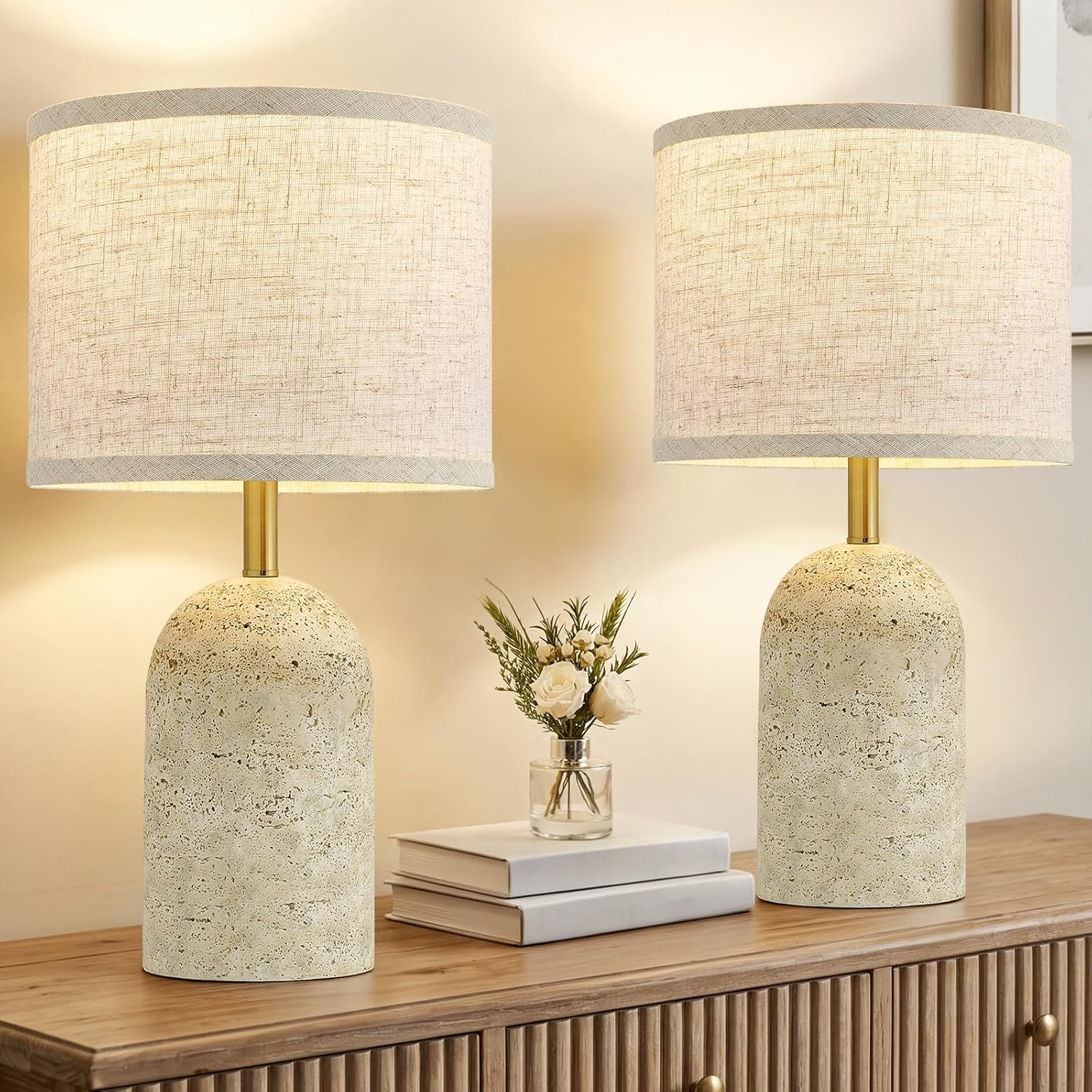GyroVu Table Lamps Set of 2, Stone-Like Resin Bedside Lamps for Living Room Bedroom, 18" Modern End Table Desk Lamp for Nightstand…