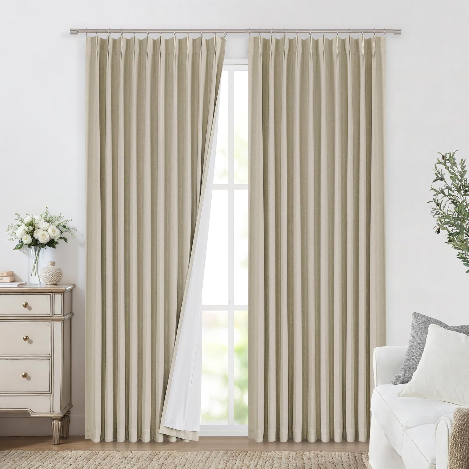 VisionHome Vision Home Sand Pinch Pleated Full Blackout Curtains Linen Blended Room Darkening Window Curtains 72 inch for Living Room Bedro…