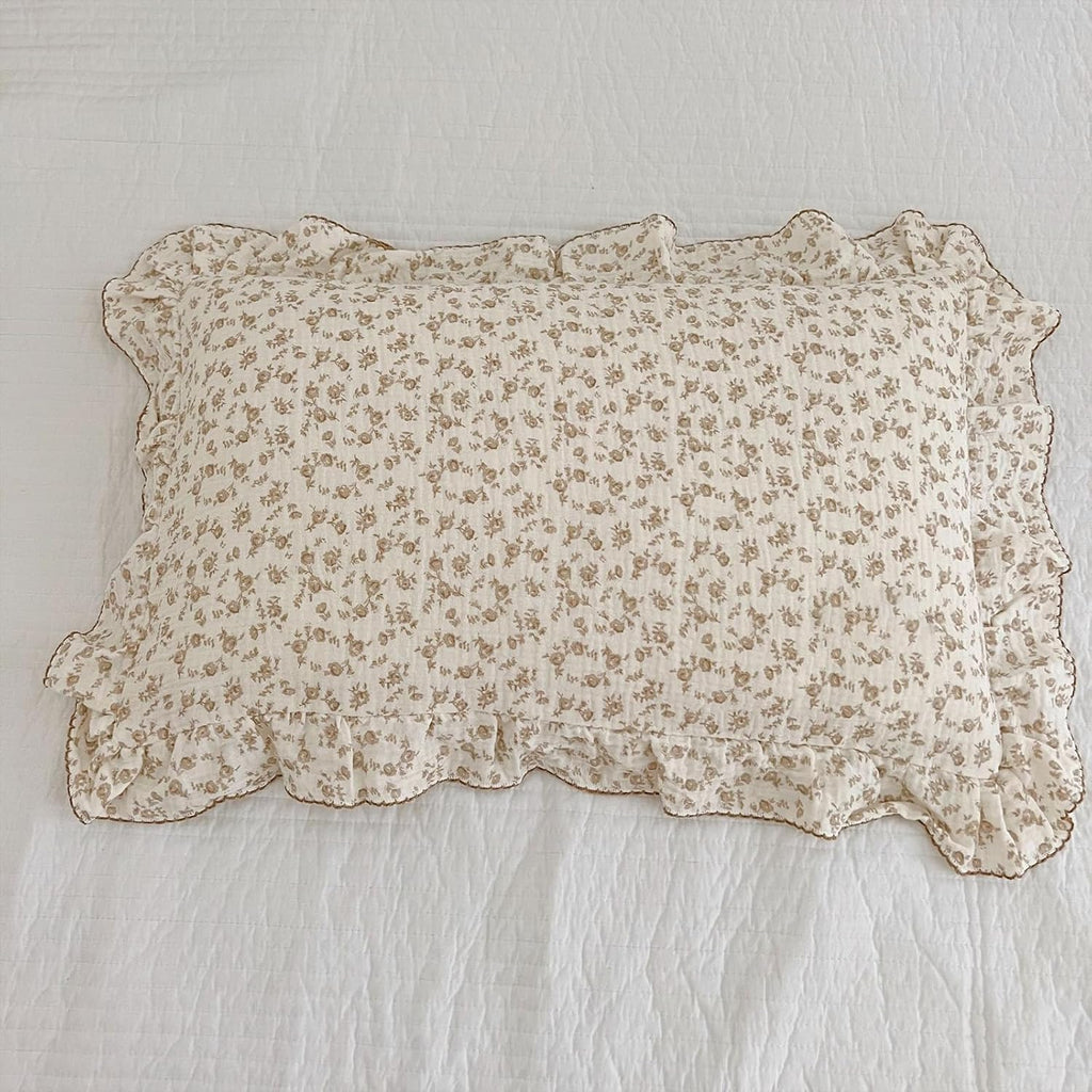 BuLuTu Cotton Muslin Kids Toddler Pillowcase with Cute Camellia Flowers Super Soft Travel Pillow Nursery Pillowcase for…