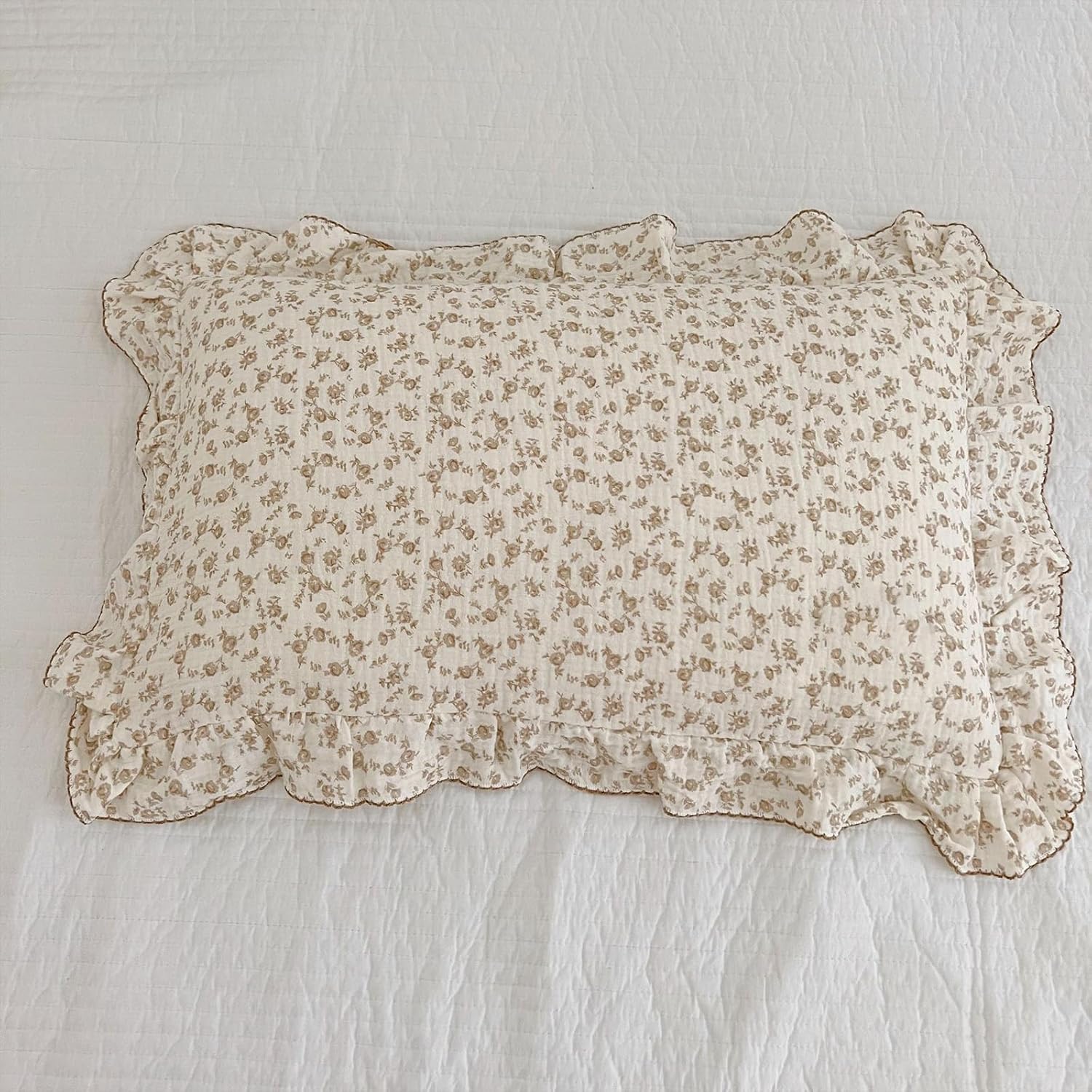 BuLuTu Cotton Muslin Kids Toddler Pillowcase with Cute Camellia Flowers Super Soft Travel Pillow Nursery Pillowcase for…