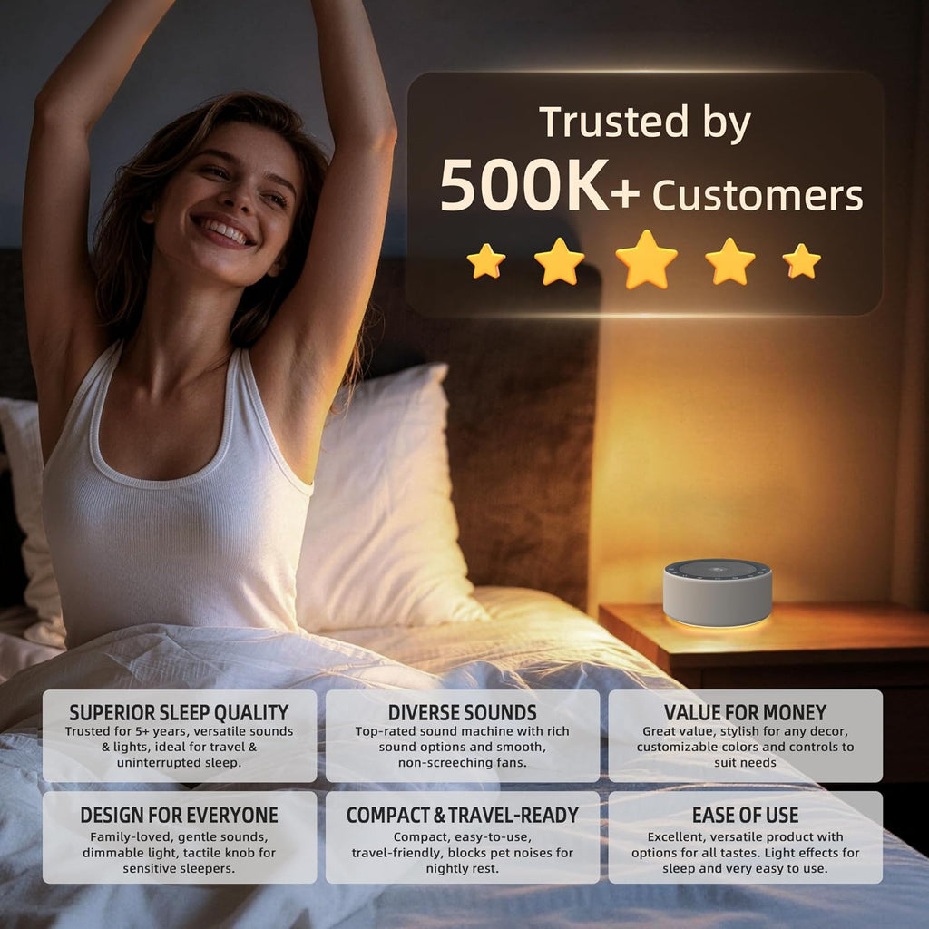 Kipcush White Noise Machine - Soft Non-Glare Nursery Lamp, 30 Soothing Sounds, 8 Color Lights, Max 8-Hour Timer for Baby & Adults (1…