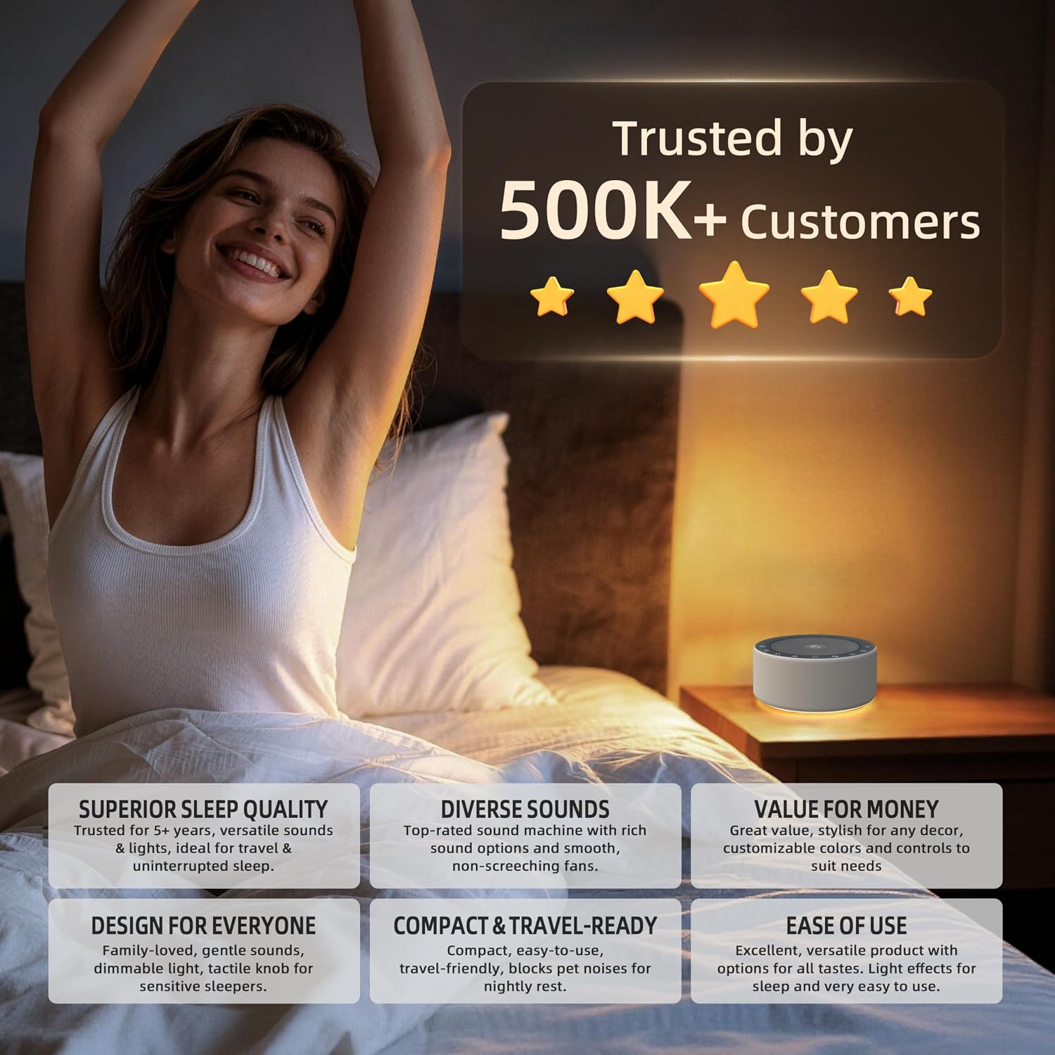 Kipcush White Noise Machine - Soft Non-Glare Nursery Lamp, 30 Soothing Sounds, 8 Color Lights, Max 8-Hour Timer for Baby & Adults (1…