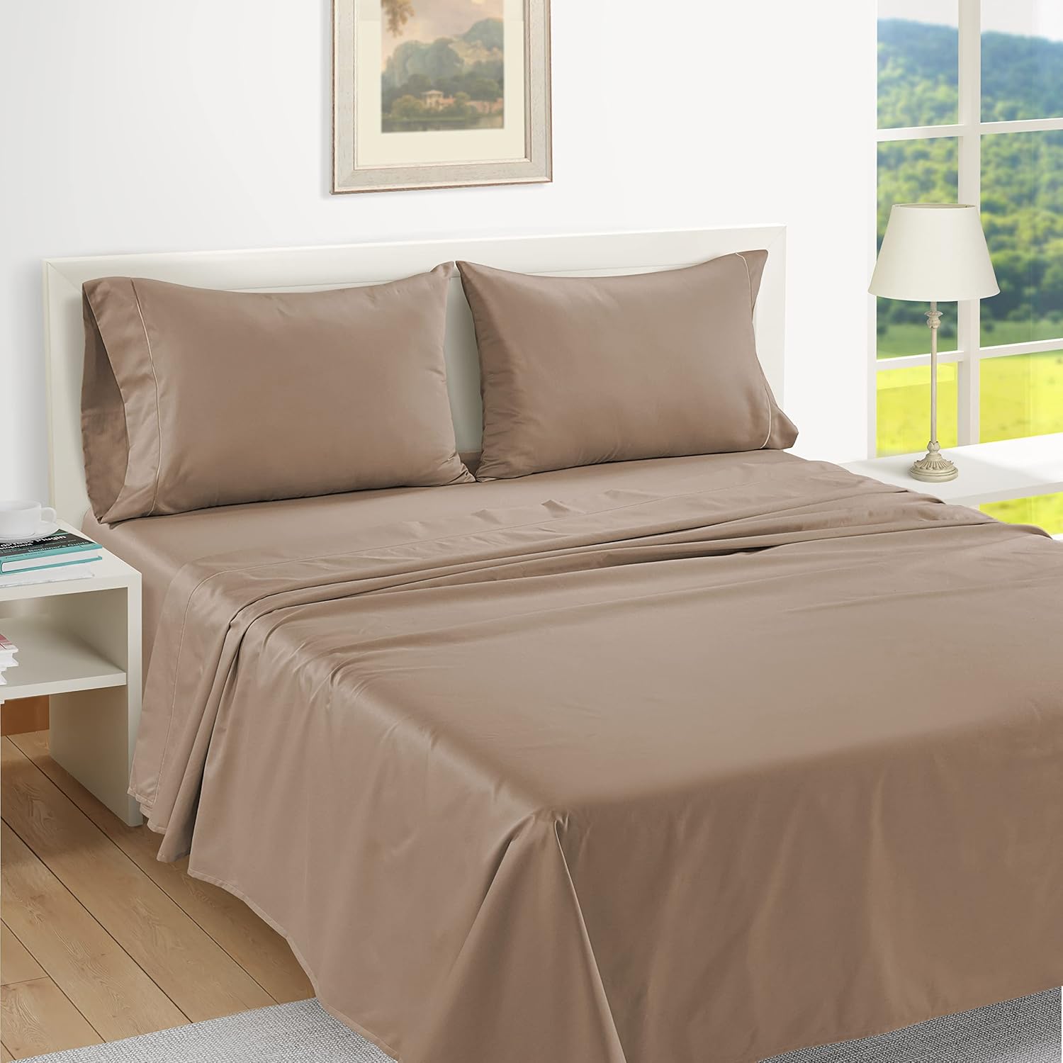 LaneLinen LANE LINEN Pillow Case Covers King Set of 2 100% Egyptian Cotton Sateen Soft Cool & Smooth Cases - Taupe Cotton