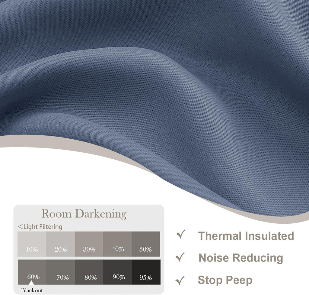 Gwine Denim Blue Blackout Curtains for Bedroom 54 Inches Long, Thermal Insulated Room Darkening Curtains for Living Room Each 40" Wx54 L…