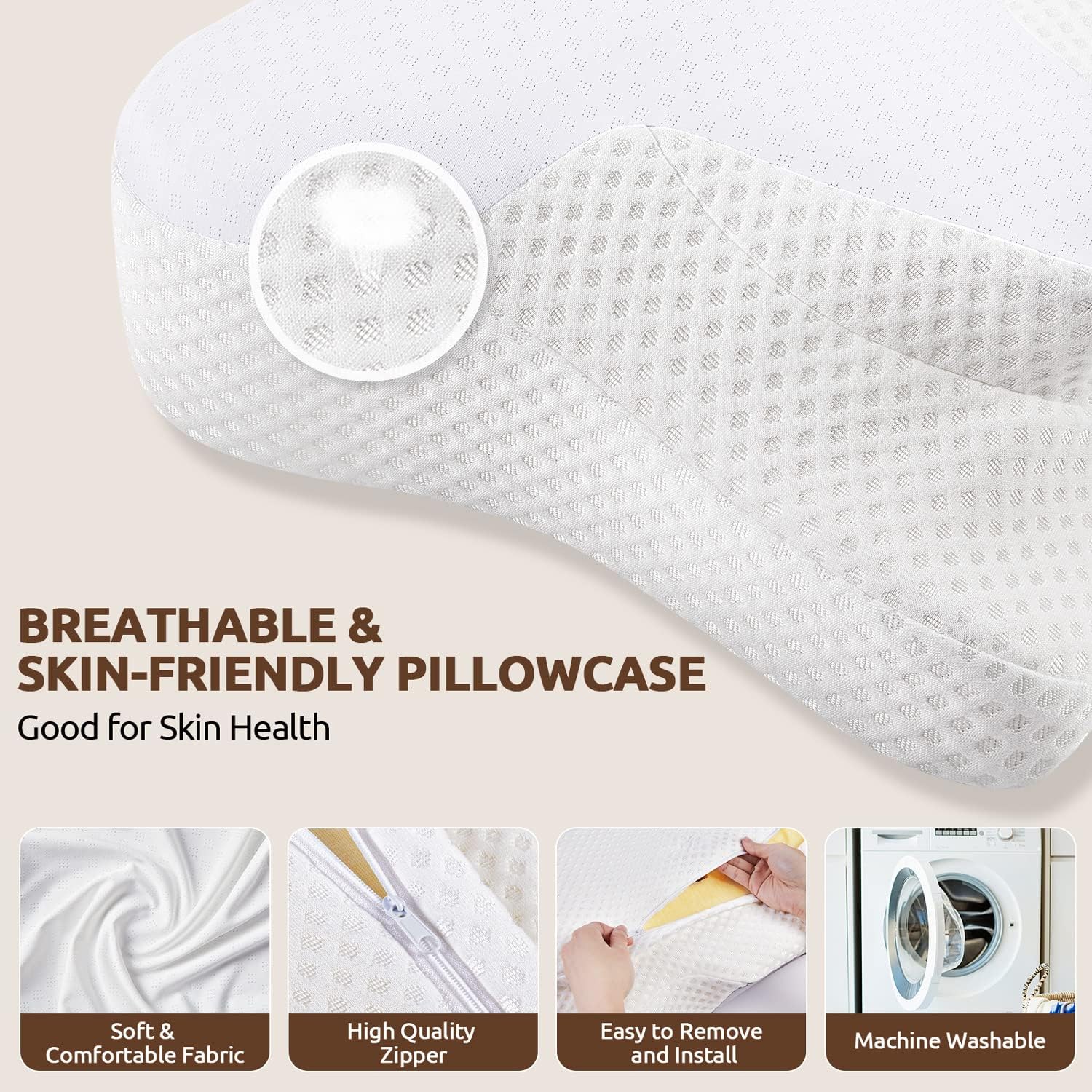 Donama Cervical Neck Pillow for, Odorless Contour Memory Foam Pillows with Cooling Pillowcase Cozy Sleeping, Orthopedic Ergonomic Bed Pillo…
