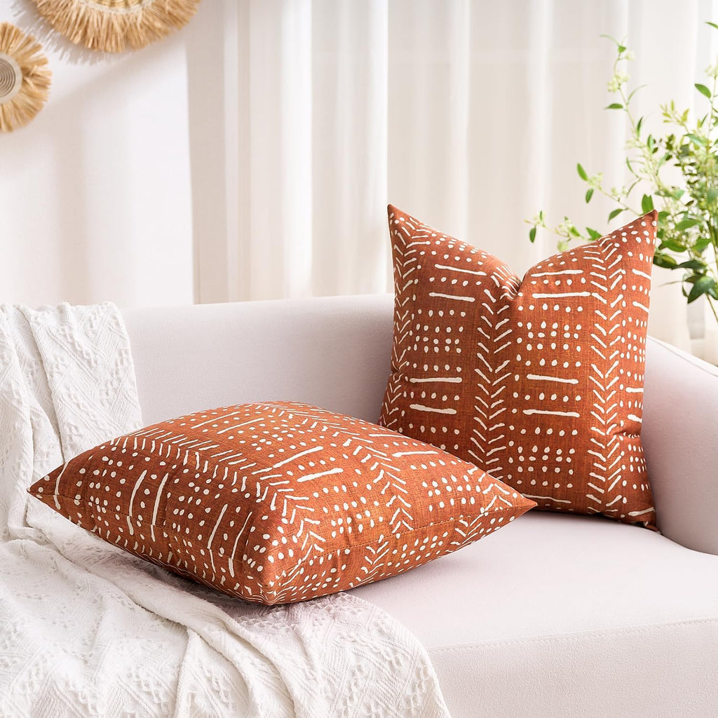BONSTRAP Red Orange Boho Pillows Covers Decorative Rustic Couch Pillow Case Rust Decor Terracotta Modern Cushion Covers 16 x 16 Set…