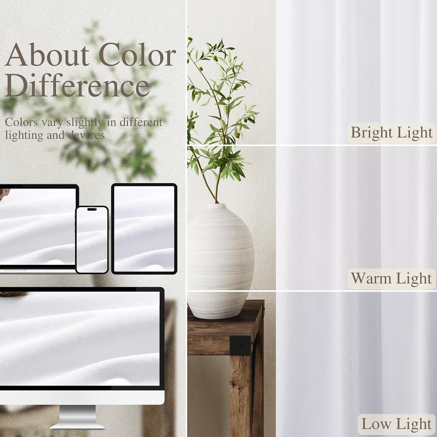 Nanspring White Linen 100% Blackout Curtains, 120 Inch Length 2 Panels Set Burg Extra Long 10 Ft Back Tab Pocket Drapes Cotton Textured Tot…
