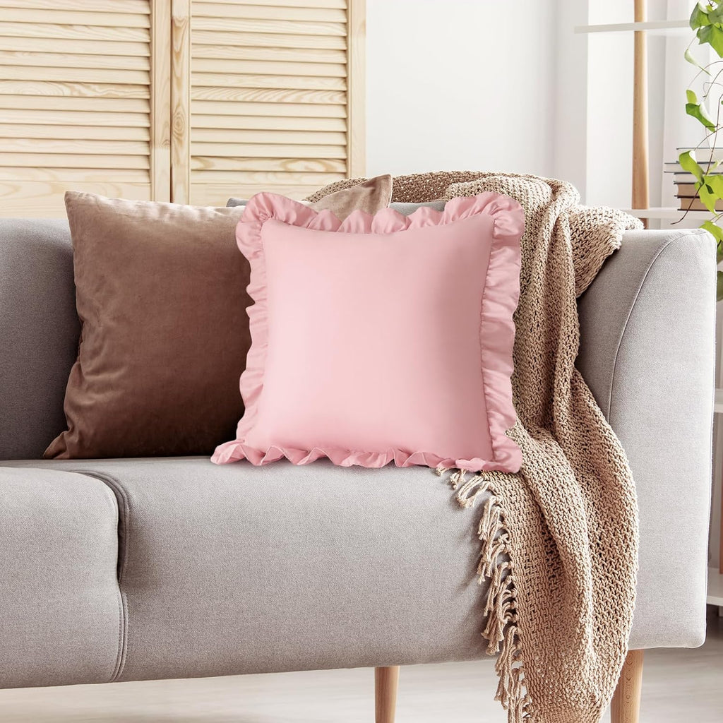 KKJIAF Ruffle Pillow Cases 24x24 Inches, Light Pink Square Ruffled Pillow Covers Set of 2, Microfiber Wrinkle Resistant Pillow Shams with…